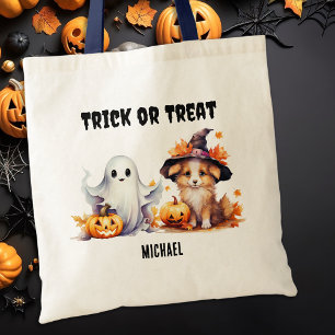 Trick or treat Custom Ghost Puppy Halloween Snoep Tote Bag