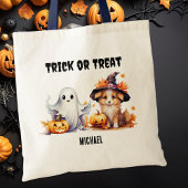 Trick or treat Custom Ghost Puppy Halloween Snoep Tote Bag