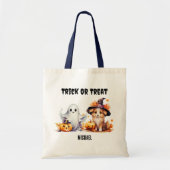 Trick or treat Custom Ghost Puppy Halloween Snoep Tote Bag (Voorkant)