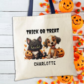 Trick or treat Custom Kitten Puppy Halloween Snoep Tote Bag
