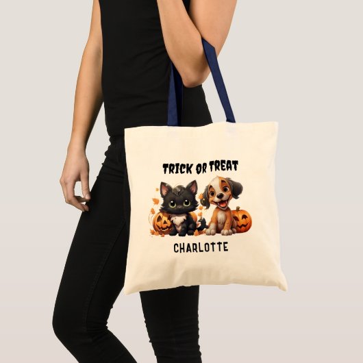 Trick or treat Custom Kitten Puppy Halloween Snoep Tote Bag (Voorkant (product))