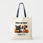 Trick or treat Custom Kitten Puppy Halloween Snoep Tote Bag (Voorkant)