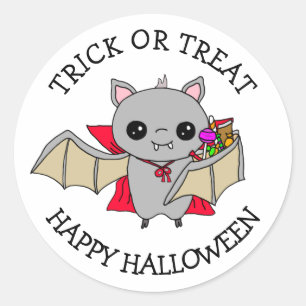 Trick or treat Cute Bat Holding Halloween Snoep Ronde Sticker