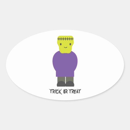 Trick or treat- Cute Frankenstein Ovale Sticker (Voorkant)