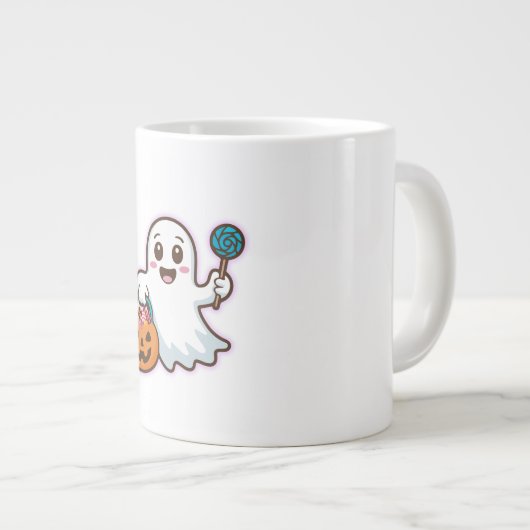 Trick or treat Cute Ghost Grote Koffiekop (Voorkant rechts)