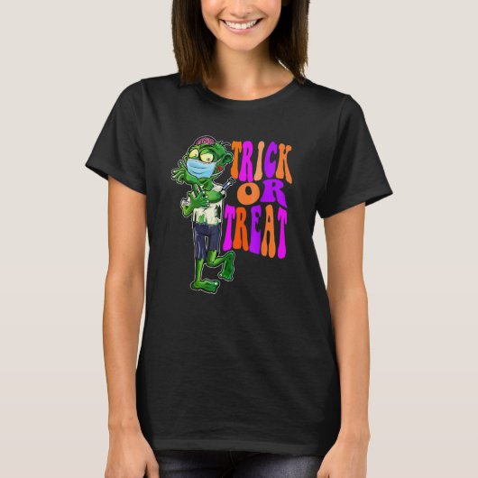 Trick Or Treat Cute Halloween Zombie With Mask T-shirt (Voorkant)