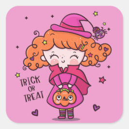 Trick or treat Cute Little Halloween Girl Vierkante Sticker