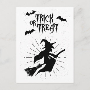trick or treat de vliegende heks halloween briefkaart