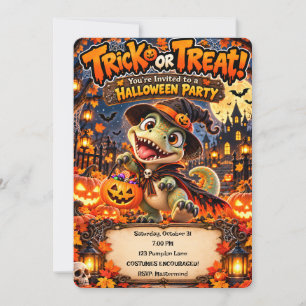 🎃🦖 Trick or Treat Dino Halloween Feestje 👻✨ Kaart