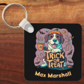 Trick or treat Dog - Night Owl Violet Zwart Sleutelhanger (Voorkant)