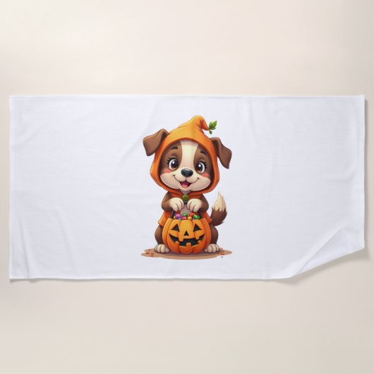 Trick or treat Dog - Schattigee Halloween Puppy Sh Strandlaken (Voorkant)