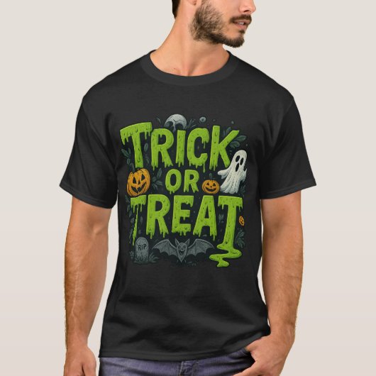 Trick or Treat Druipend Lettertype T-Shirt  (Voorkant)