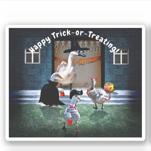 Trick-or-Treat Ducks Halloween Sticker (Voorkant)