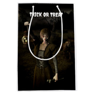Trick or Treat. Dunne vrouw die lamp draagt Medium Cadeauzakje