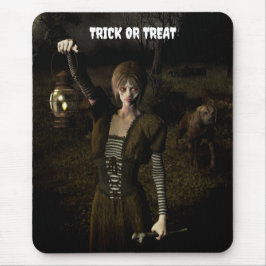 Trick or Treat. Dunne vrouw die lamp draagt Muismat