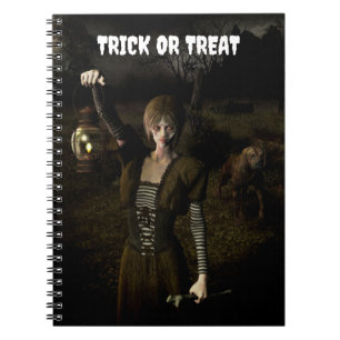 Trick or Treat. Dunne vrouw met lamp Notitieboek