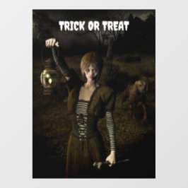 Trick or Treat. Dunne vrouw met lamp Raamsticker