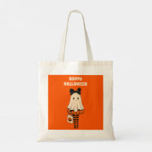 Trick or treat eigenzinnige Schattigee geest Happy Tote Bag (Achterkant)
