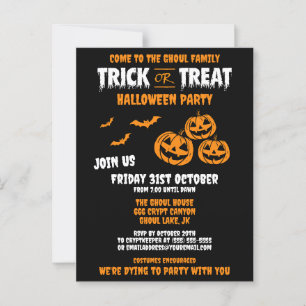 Trick or treat feestuitnodiging B Briefkaart