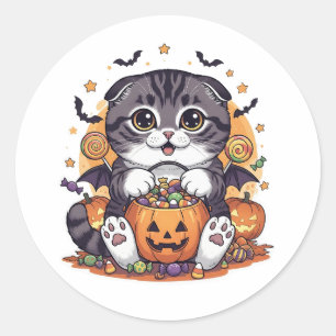 Trick or treat Fold - Schattigee Schotse Vouw Hall Ronde Sticker