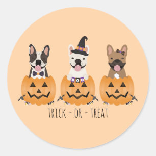 Trick or treat French Bulldogs Pumpkin Ronde Sticker