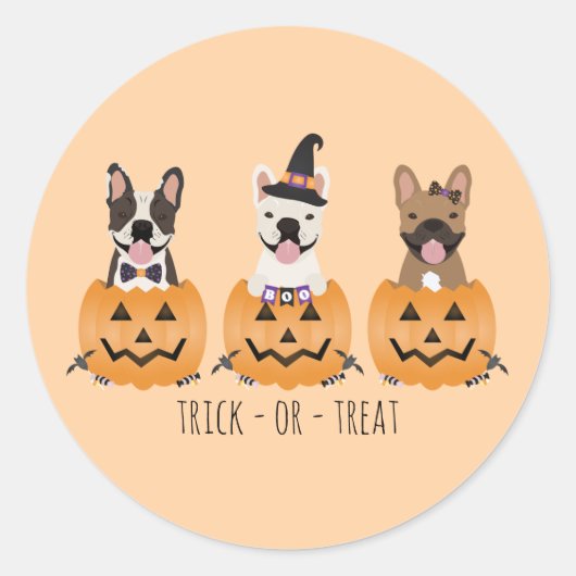 Trick or treat French Bulldogs Pumpkin Ronde Sticker (Voorkant)