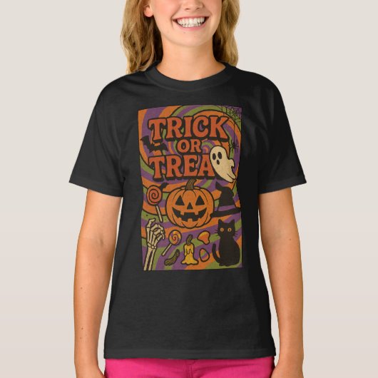 Trick or treat Full Chest Halloween Kleding Unisex T-shirt (Voorkant)