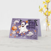 Trick or treat. Fun Ghost, Pumpkin Girl, Raven Kaart (Gele Bloem)