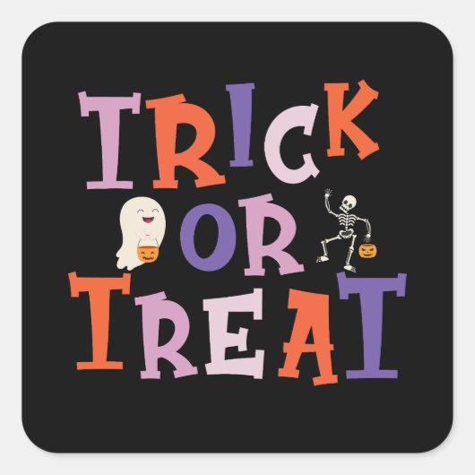 Trick or treat Funny Halloween Ghost Skelet Vierkante Sticker (Voorkant)