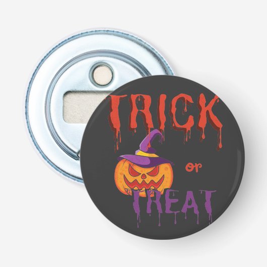 Trick or treat Funny Halloween Pumpkin Button Flesopener (Voorkant)