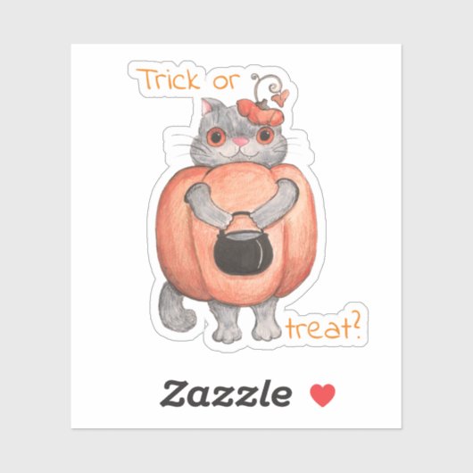 Trick or treat? Funny Pumpkin Cat Sticker (Vel)