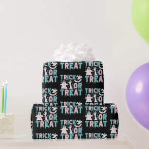 Trick or Treat Geesten Cute Zwarte Halloween Cadeaupapier