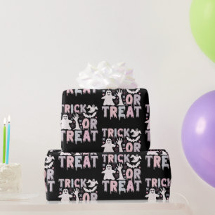 Trick or Treat Geesten Cute Zwarte Halloween Cadeaupapier