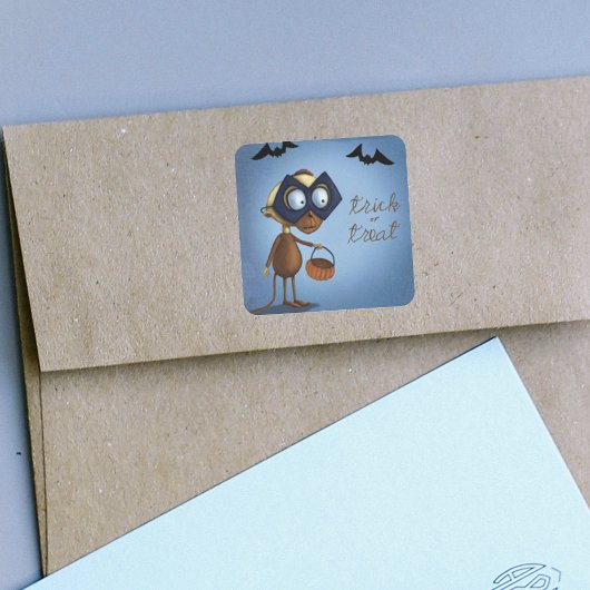 Trick or treat gemaskerde apenvleermuizen vierkante sticker