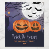Trick or treat Gepersonaliseerde naam Halloween Pa Wijn Etiket (Enkel label)