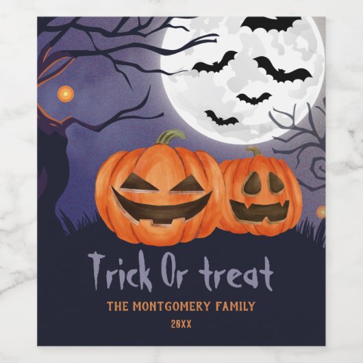 Trick or treat Gepersonaliseerde naam Halloween Pa Wijn Etiket (Enkel label)