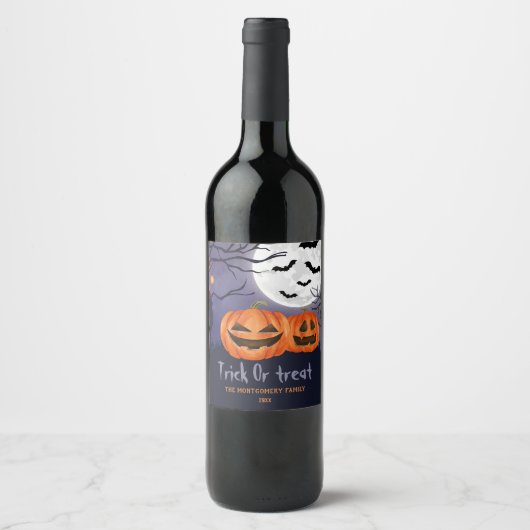 Trick or treat Gepersonaliseerde naam Halloween Pa Wijn Etiket (Voorkant)