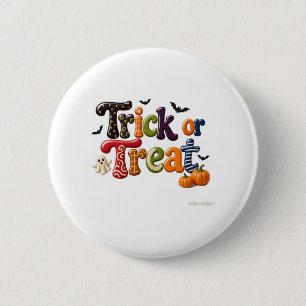 Trick or Treat Gestreepte Letters met Vleermuizen Ronde Button 5,7 Cm