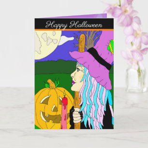 Trick or treat getuige One Hand Drawn Cartoon Witc Kaart