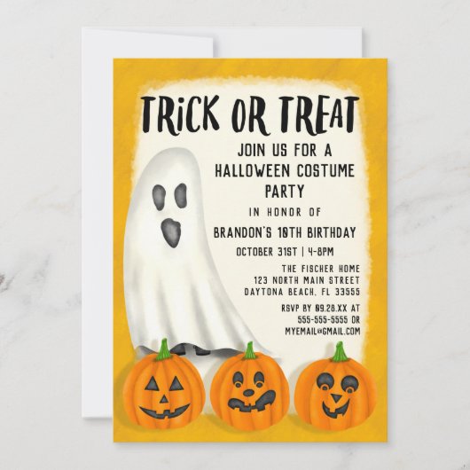 Trick or treat Ghost Halloween Kostuum Verjaardag Kaart (Voorkant)