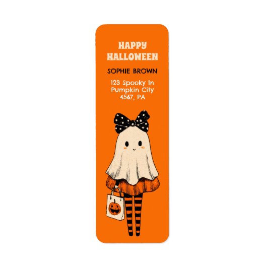 Trick or treat Ghost Schattige Halloween Retour Ad Etiket (Voorkant)