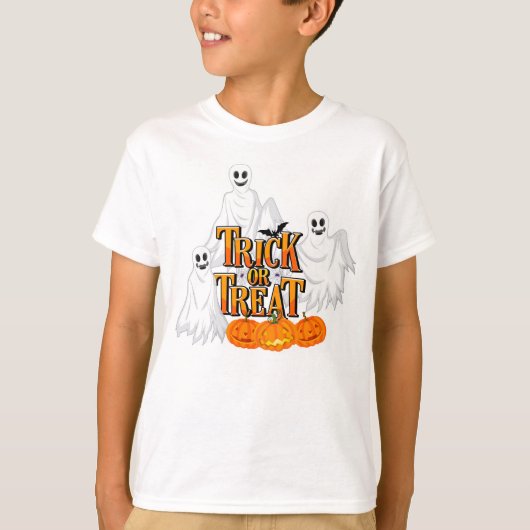 Trick or treat Ghost, vleermuizen en pompoenen T-shirt (Voorkant)