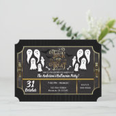 Trick or treat Ghosts Black & Gold Halloween Party Kaart (Staand voorkant)