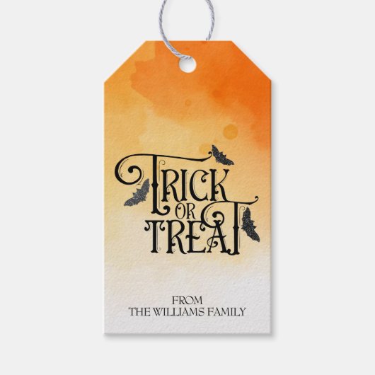 Trick or Treat Glanzende Halloween Cadeaulabel (Voorkant)