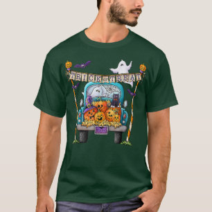 Trick or treat grappige pompoenauto blij halloween t-shirt