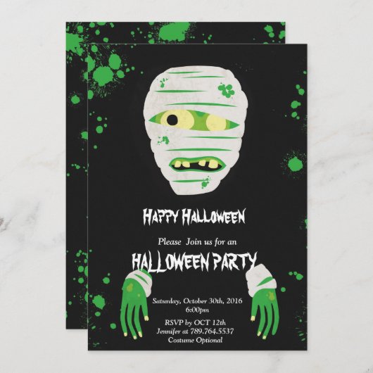 trick or treat Groen monster Halloween Kaart (Voorkant / Achterkant)