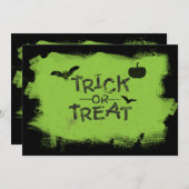 Trick or treat groen & zwart Halloween Invitation Kaart (Voorkant / Achterkant)