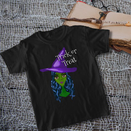 Trick or treat groene heks met Paarse Pet T-shirt