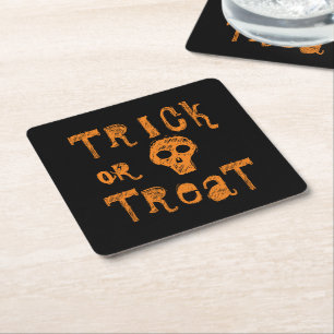 Trick or Treat Grunge Oranje Schedel Halloween Kartonnen Onderzetters