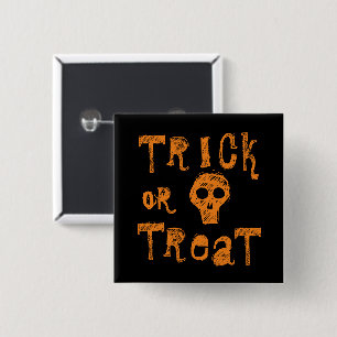 Trick or Treat Grunge Oranje Schedel Halloween Vierkante Button 5,1 Cm